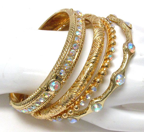 Crystal deco mixed metal bangle set of 4
