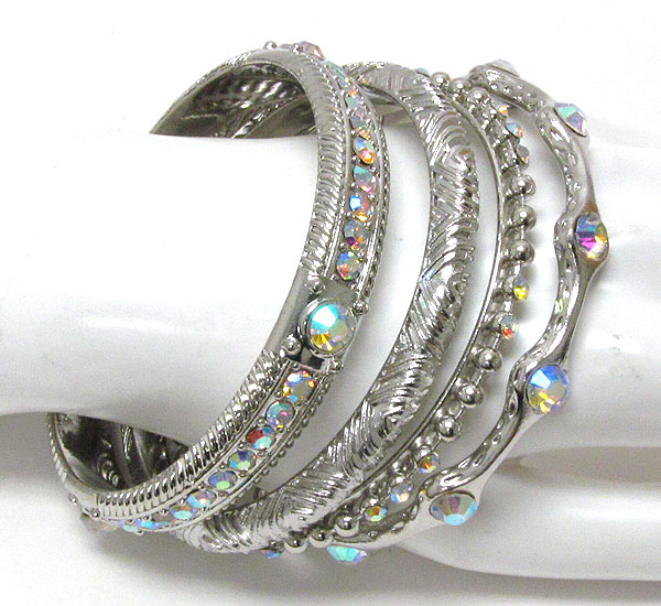 Crystal deco mixed metal bangle set of 4