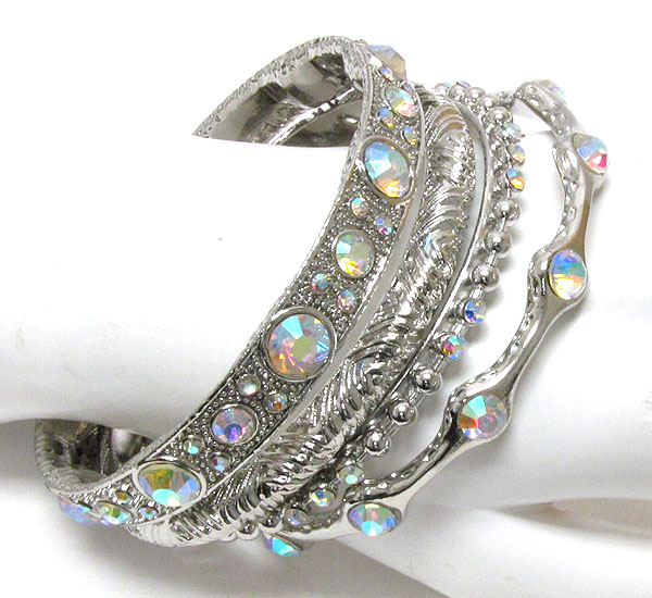 Crystal deco mixed metal bangle set of 4