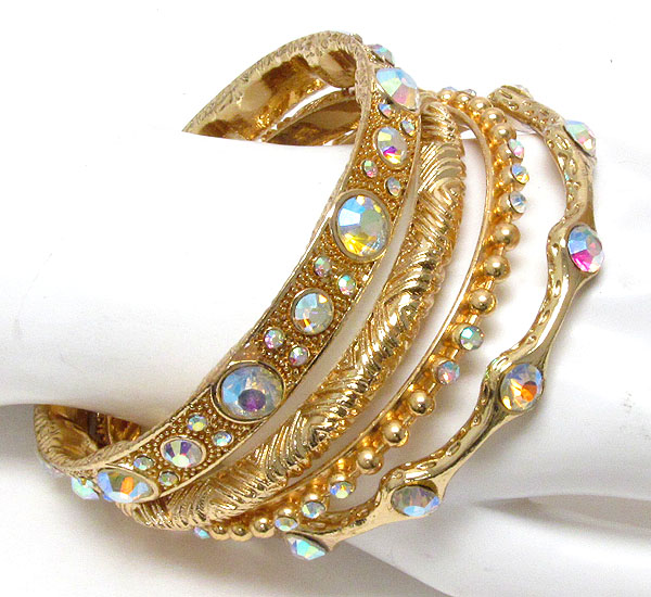 Crystal deco mixed metal bangle set of 4