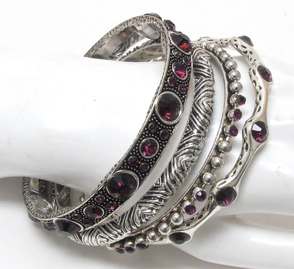 Crystal deco mixed metal bangle set of 4