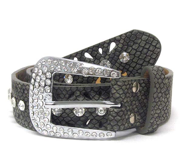 Crystal metal buckle with single line crystal leather belt