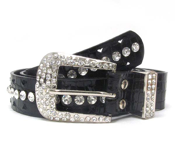 Crystal metal buckle with single line crystal leather belt