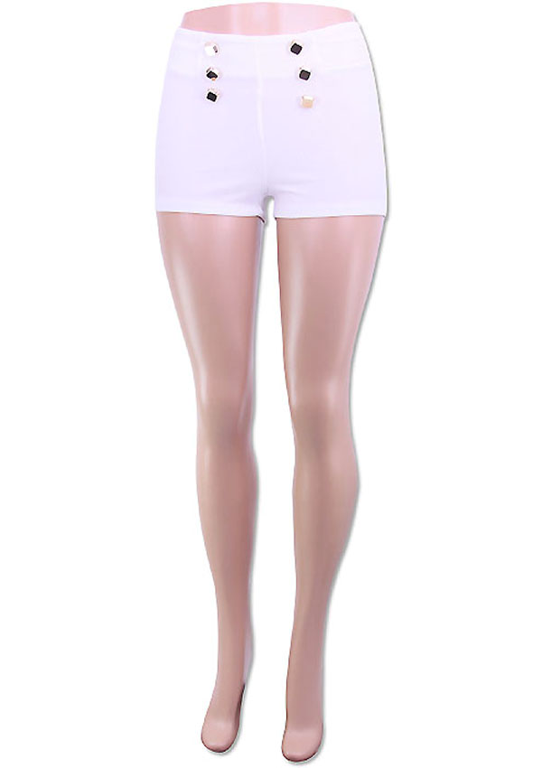 Metal button front accent plain elastic shorts