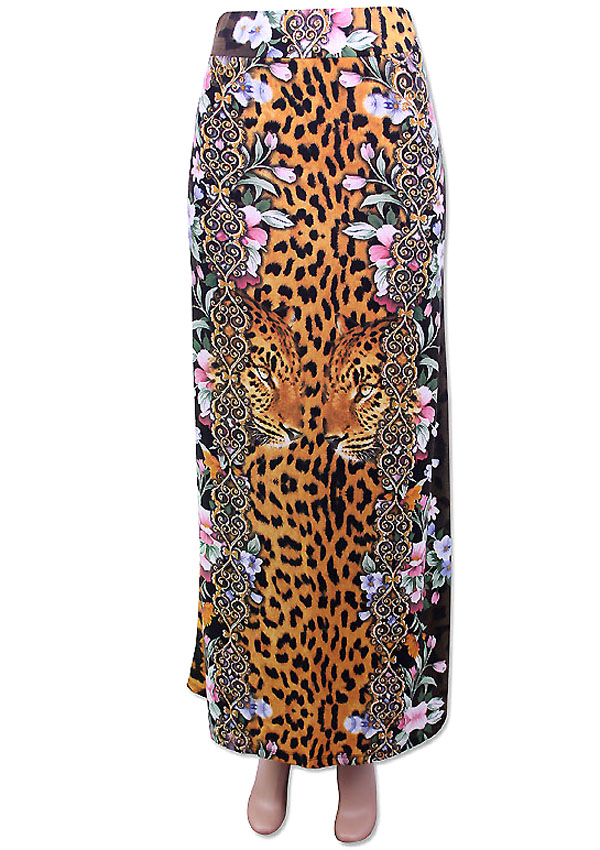 Animal print elastic maxi skirt - 92% polyester 8% spandex