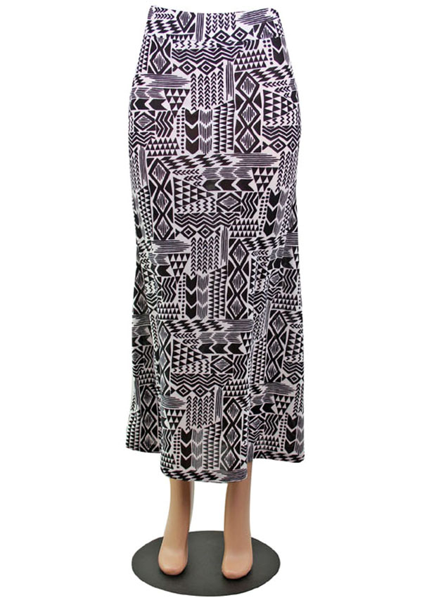 Aztec pattern elastic maxi skirt - 92% polyester 8% spandex -western