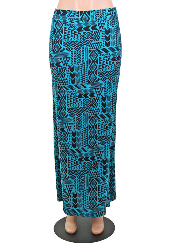 Aztec pattern elastic maxi skirt - 92% polyester 8% spandex -western