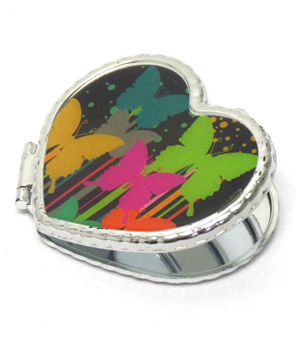 Multi butterfly print heart handmirror
