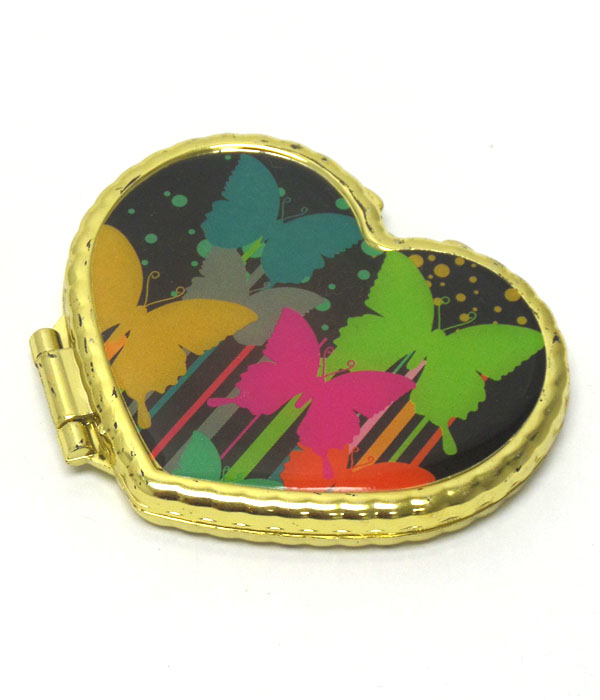 Multi butterfly print heart handmirror