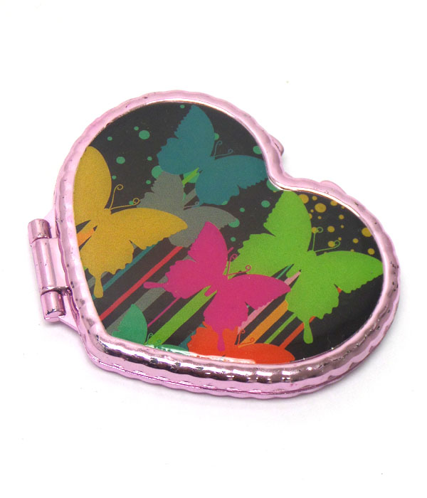 Multi butterfly print heart handmirror