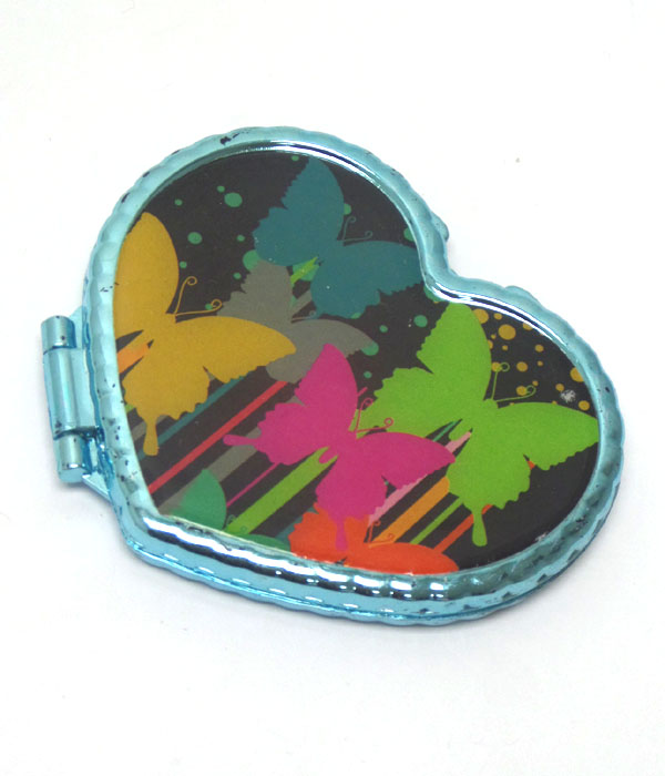 Multi butterfly print heart handmirror