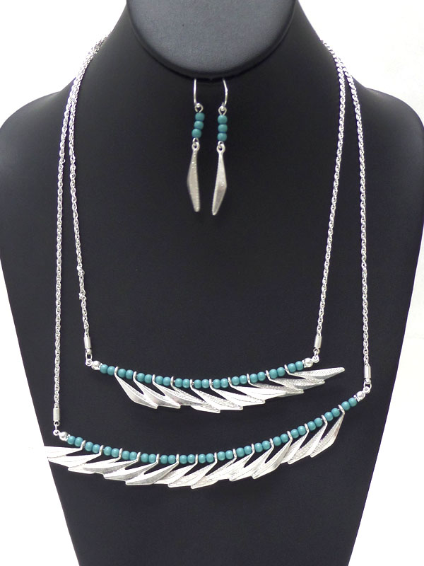 DOUBLE LAYER TRIBAL STYLE NECKLACE EARRING SET