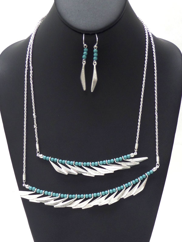 Double layer tribal style necklace earring set