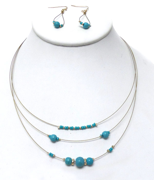 Three layer turquoise stone necklace set