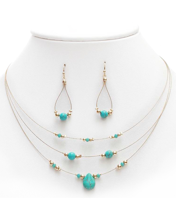 Three layer turquoise stone necklace set