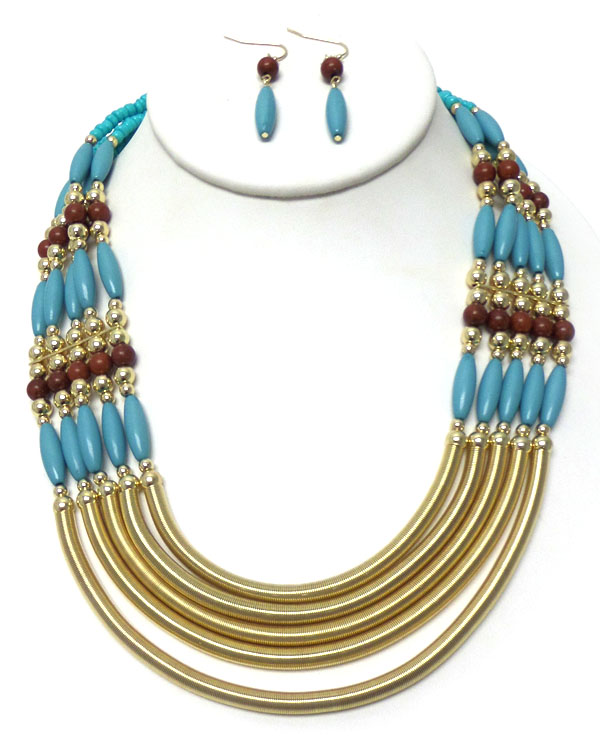 5 layer beads necklace set