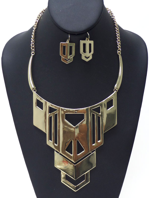 Tribal style cut out metal necklace set