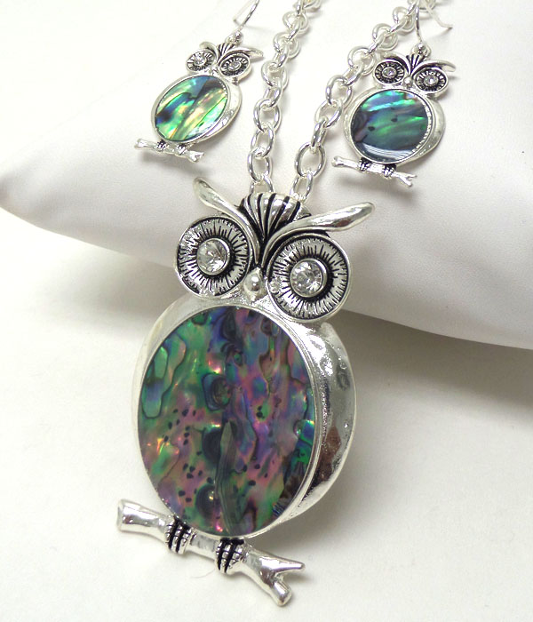 Abalone body owl necklace set