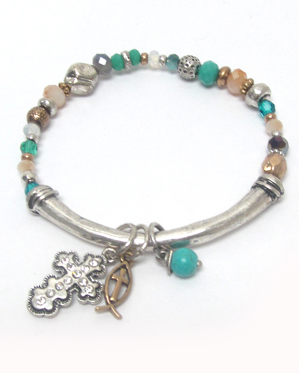 Multi beads charm drop bracelet 