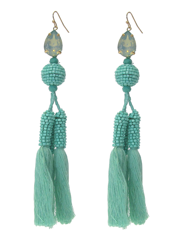 MULTI BEAD BALL AND TRIPLE THREAD TASSEL EARRING