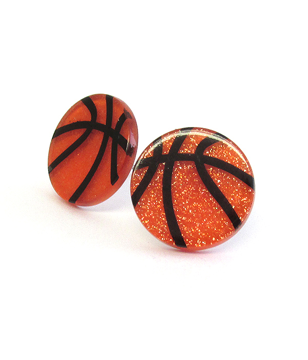 Sport theme glittering acrylic earring - basketball