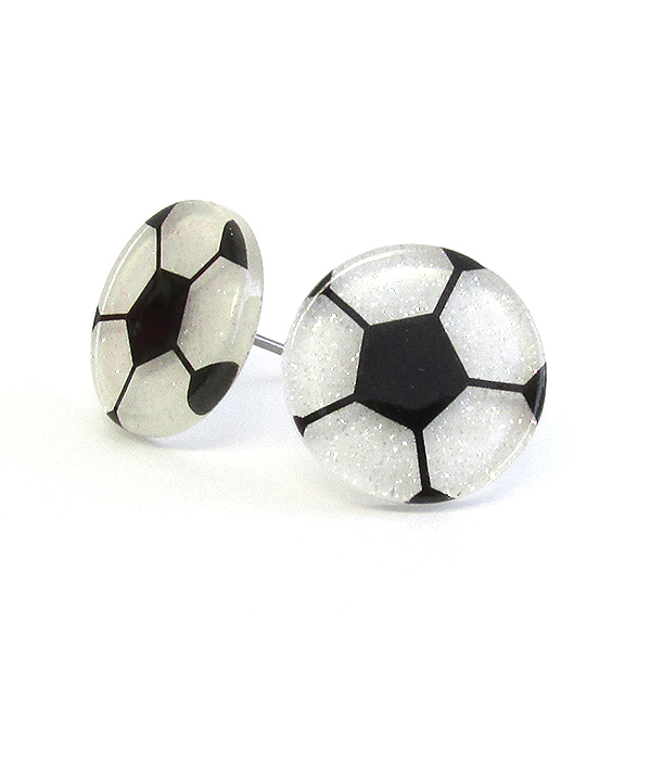 SPORT THEME GLITTERING ACRYLIC EARRING - SOCCER