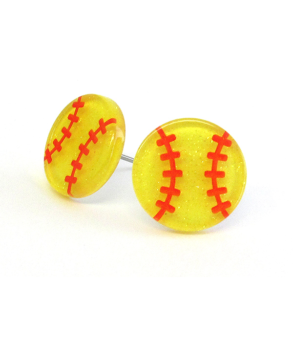 SPORT THEME GLITTERING ACRYLIC EARRING - SOFTBALL