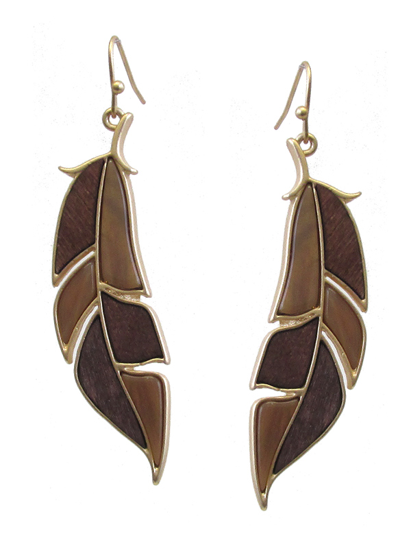 Acetate and wood feather earring