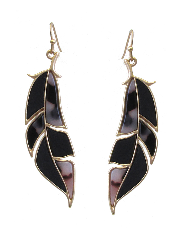 Acetate and wood feather earring