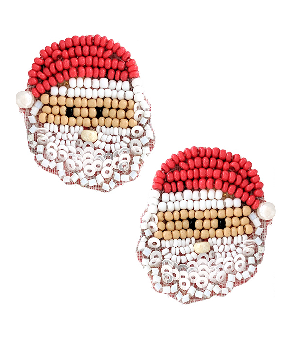 CHRISTMAS THEME HANDMADE MULTI SEEDBEAD SANTA EARRING