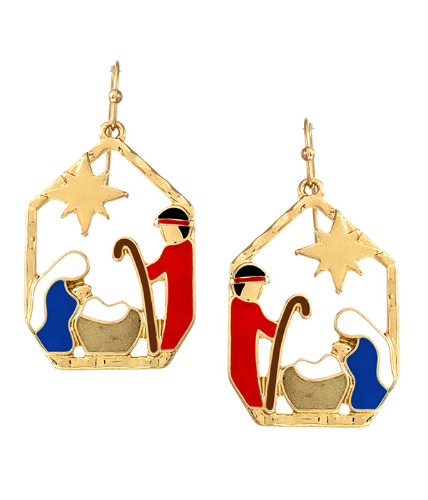 Christmas theme epoxy nativity earring