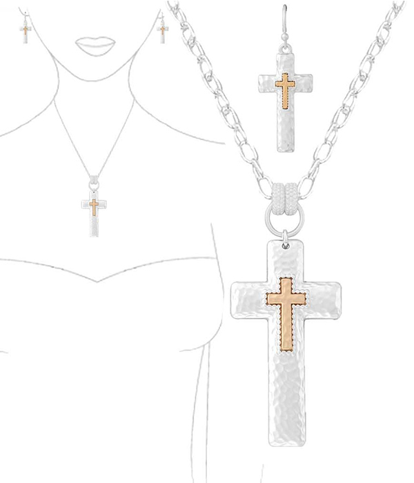 CROSS PENDANT NECKLACE AND EARRING SET