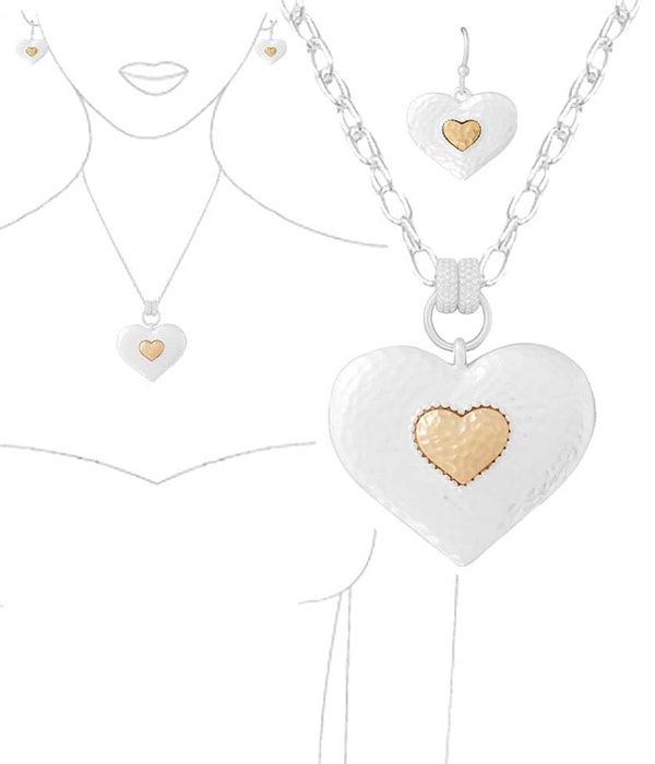 Heart pendant necklace and earring set