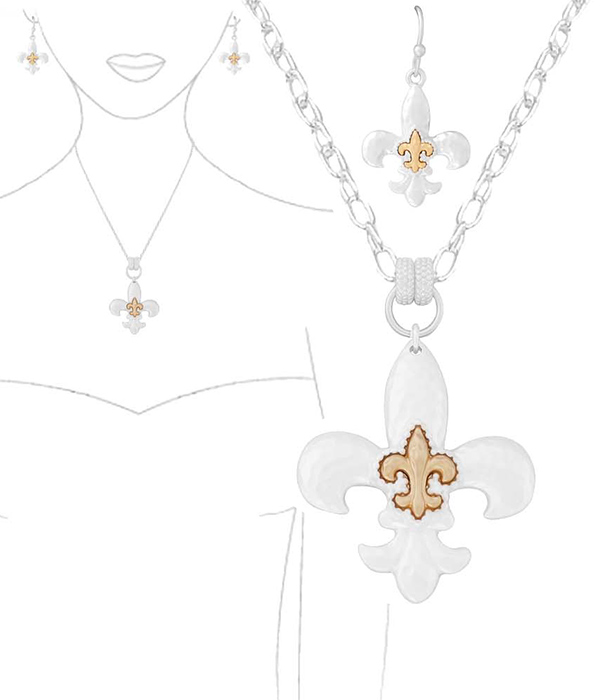 Fleur de lis pendant necklace and earring set