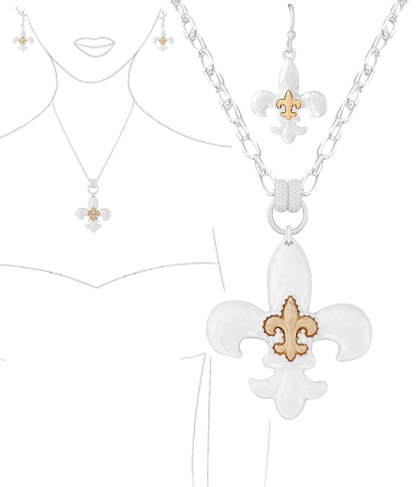 FLEUR DE LIS PENDANT NECKLACE AND EARRING SET