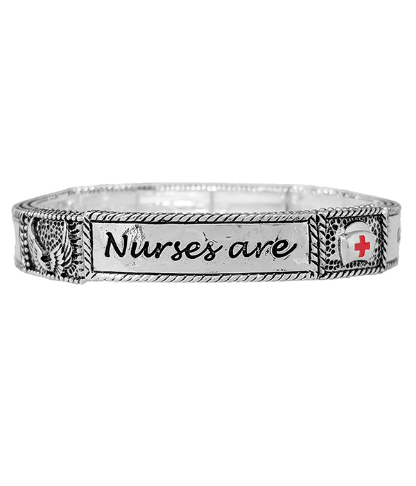 NURSE THEME STRETCH BRACELET - NURSES ARE ANGELS WITHOUT WINGS