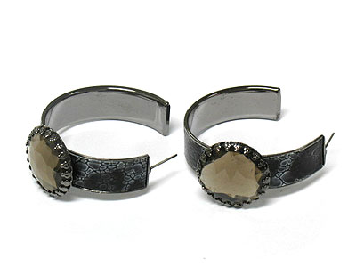 Epoxy stone and animal print metal hoop earring - hoops