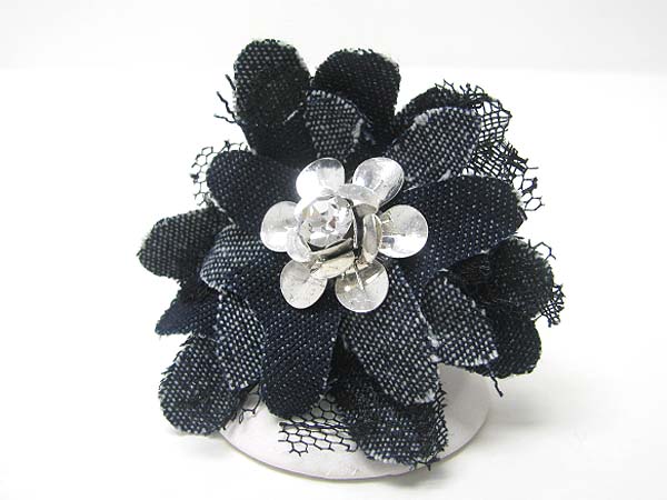 Fabric chiffon and metal deco large flower stretch ring