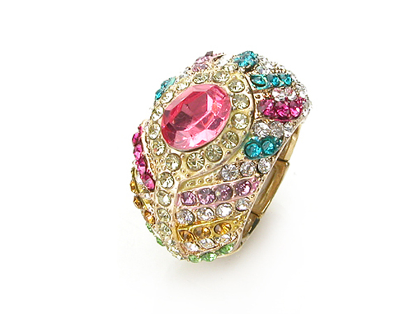 Crystal peacock feather shape stretch ring
