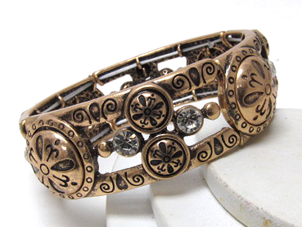 Crystal patern round metal butterfly theme stretch bracelet