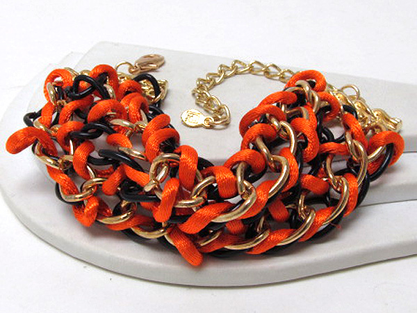 METAL FASHION CHAIN BRAIDED COLORFUL FASHION CORD AND ACRYL CHAIN BRACELET