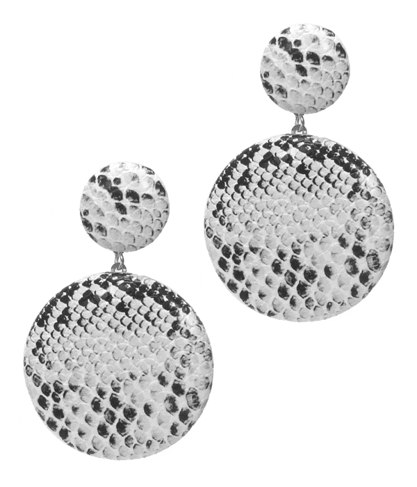 Faux snake skin disc drop earring