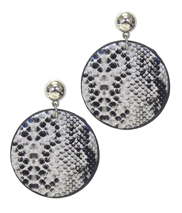 Faux snake skin disc drop earring