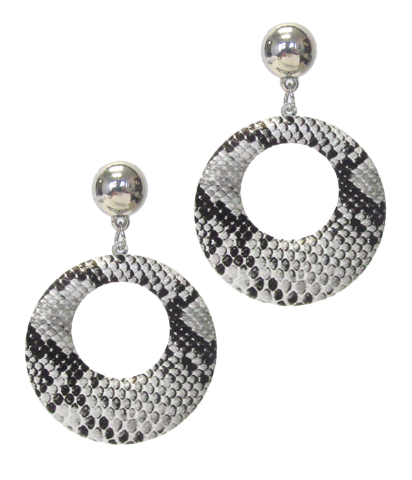 Faux snake skin hoop drop earring