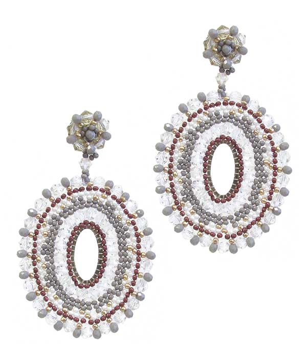 Seedbead and facet glass bead mix oval earring