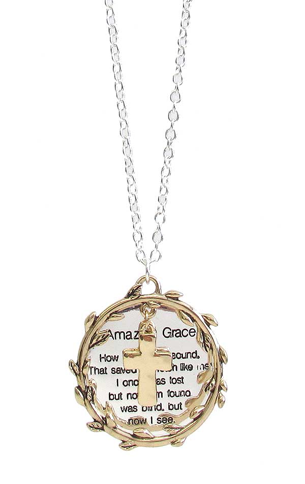 RELIGIOUS INSPIRATION MESSAGE DISC PENDANT NECKLACE - AMAZING GRACE