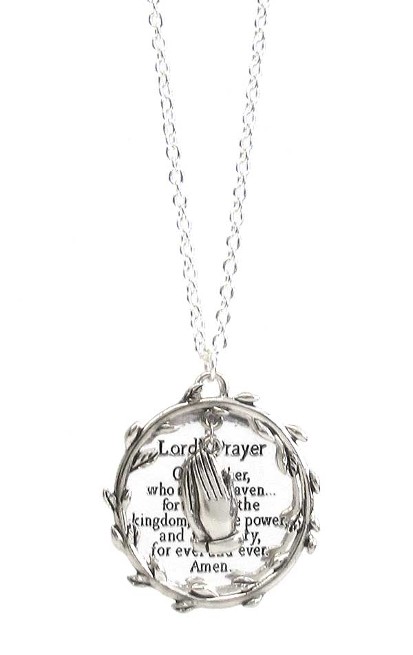 RELIGIOUS INSPIRATION MESSAGE DISC PENDANT NECKLACE - LORD'S PRAYER