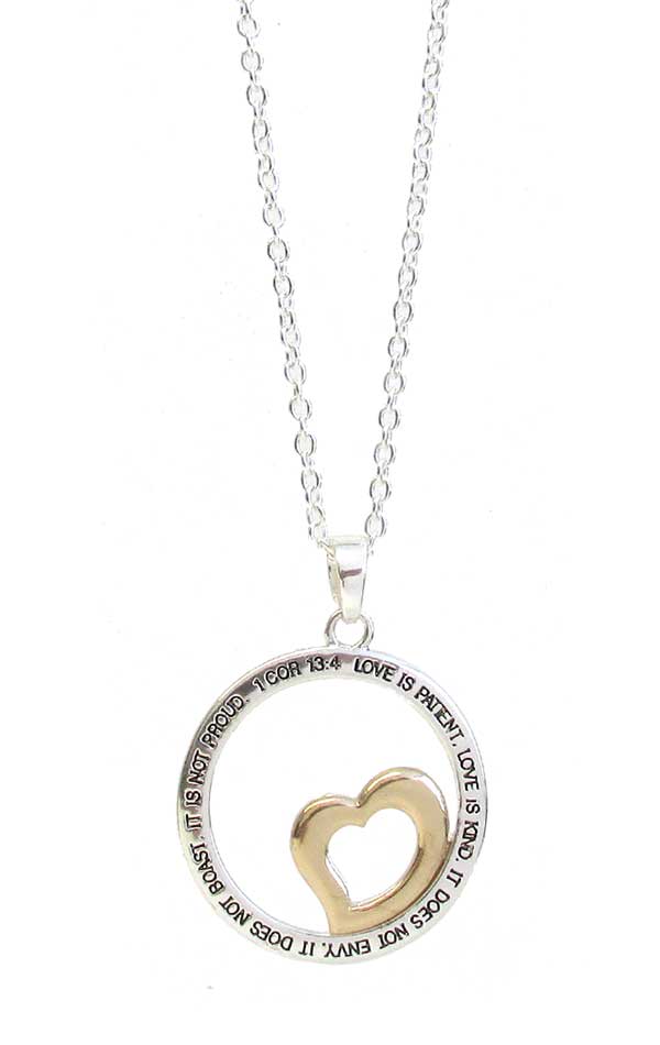 RELIGIOUS INSPIRATION MESSAGE HEART PENDANT NECKLACE - COR 13:4