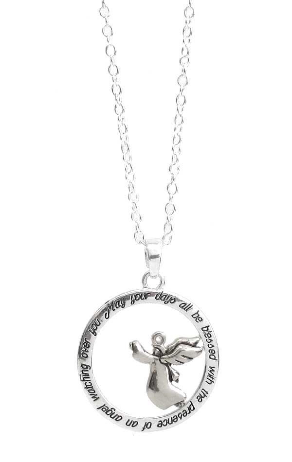 RELIGIOUS INSPIRATION MESSAGE ANGEL PENDANT NECKLACE - ANGEL BLESSING