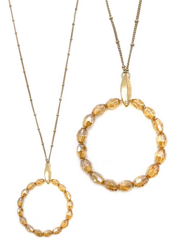 Facet stone hoop pendant long necklace